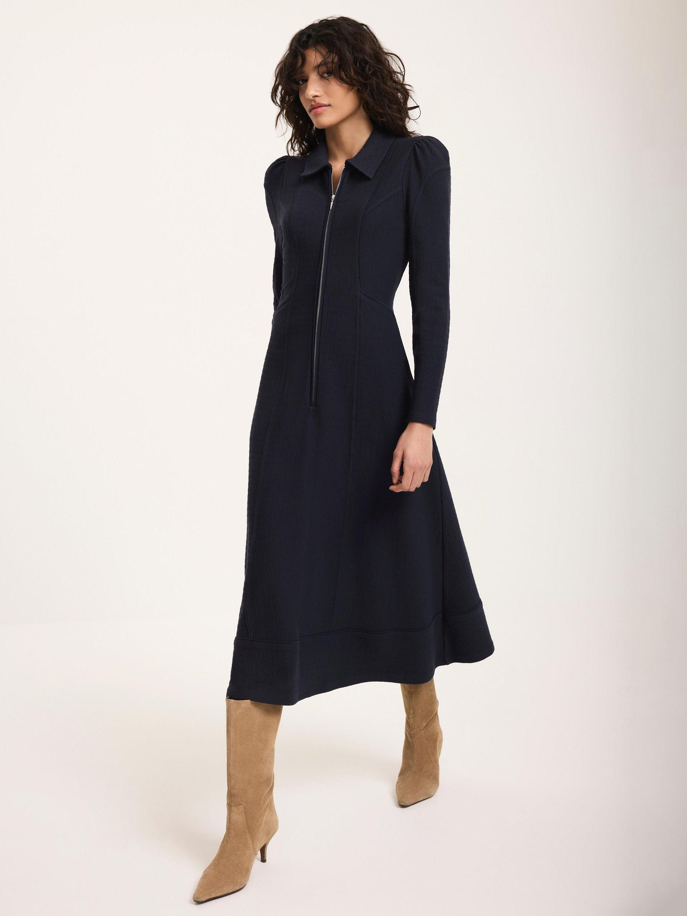 open lace back dress Navy Knit Puff Sleeve Maxi Dress – Mint Velvet