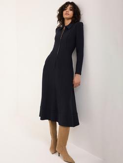 Mint Velvet Zip Detail Textured Midi Dress, Blue Navy - view 2, Blue Navy