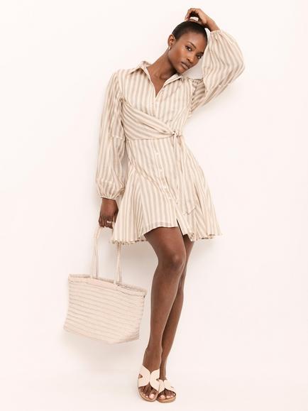 Mint Velvet Stripe Wrap Mini Dress, Green Khaki, Green Khaki