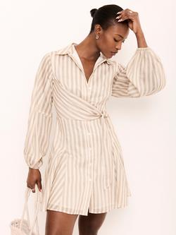 Mint Velvet Stripe Wrap Mini Dress, Green Khaki - view 2, Green Khaki