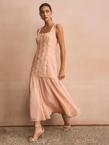 Mint Velvet Floral Textured Maxi Dress, Light Pink, Light Pink