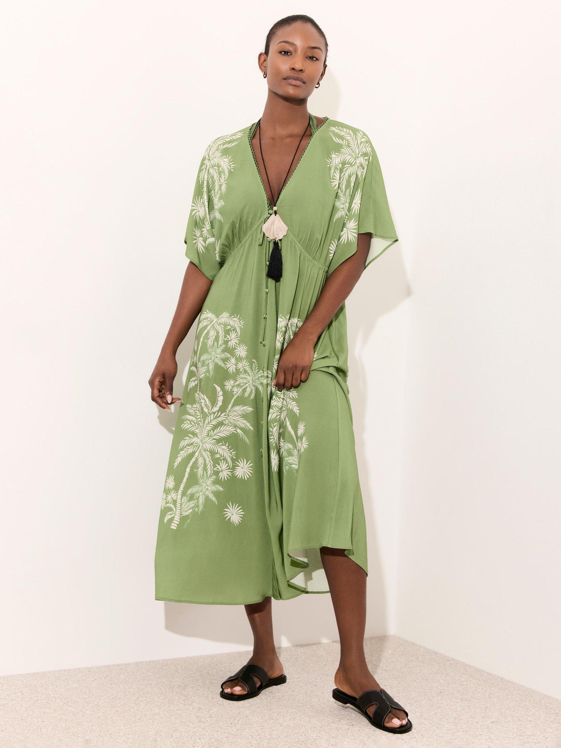 mint green velvet dress Palm Print Kaftan Dress, Green/Multi collection:summer-markdowns