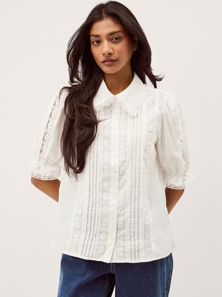 Monsoon Annette Pintuck Lace Shirt, White, White