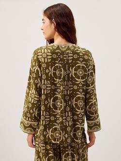 Monsoon Thalia V-Neck Floral Print Top, Green - view 2, Green