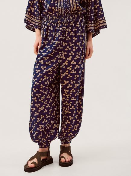 Monsoon Clover Balloon Trousers containing LENZING™ ECOVERO™ Viscose, Blue/Multi, Blue/Multi