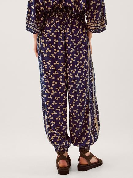 Monsoon Clover Balloon Trousers containing LENZING™ ECOVERO™ Viscose, Blue/Multi - view 2, Blue/Multi