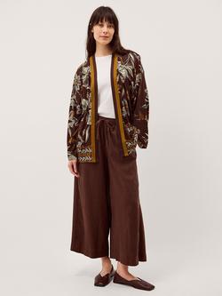 Monsoon Esther Floral Open Neck Kaftan, Chocolate Brown, Chocolate Brown
