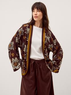 Monsoon Esther Floral Open Neck Kaftan, Chocolate Brown - view 2, Chocolate Brown