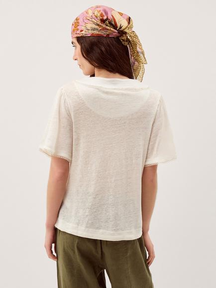 Monsoon Logan V-Neck Pure Linen Top, Ivory - view 2, Ivory