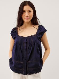 Monsoon Olivia Square Neck Pintuck Top, Navy
