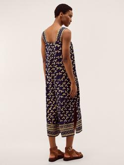 Monsoon Clover Wide Leg Jumpsuit containing LENZING™ ECOVERO™ Viscose, Navy/Multi - view 2, Navy/Multi