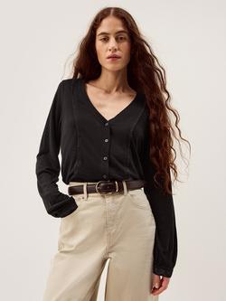 Monsoon Laney Lace Trim Linen Rich Shirt, Black, Black