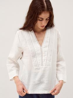 Monsoon Jayla Lace Trim Pure Linen Top, White, White
