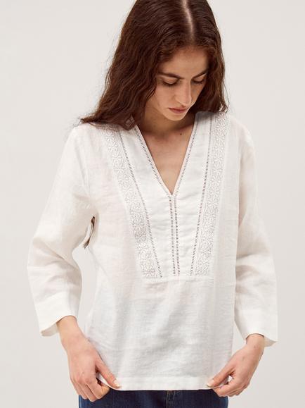 Monsoon Jayla Lace Trim Pure Linen Top, White, White