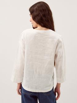 Monsoon Jayla Lace Trim Pure Linen Top, White - view 2, White