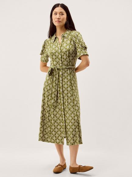 Monsoon Kalani Geometric Jersey Shirt Dress containing LENZING™ ECOVERO™ Viscose, Green, Green
