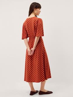 Monsoon Peri Polka Dot Lace Trim Midi Dress, Dark Orange - view 2, Dark Orange