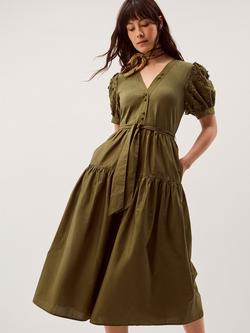 Monsoon Fawn Tiered Shirt Midi Dress, Khaki, Khaki