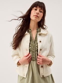 Monsoon Sadie Frill Trim Denim Jacket, Natural, Natural