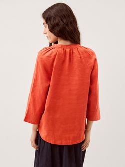 Monsoon Gianna Button Neck Pure Linen Top, Dark Orange - view 2, Dark Orange