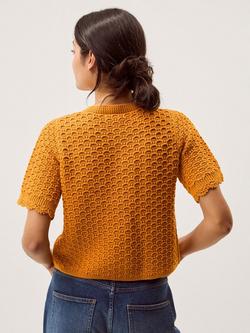 Monsoon Sarna Stitch Short Sleeve Cardigan, Gold - view 2, Gold