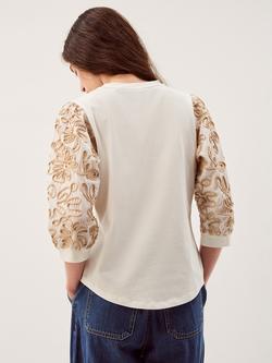 Monsoon Freya Textured Sleeve Top, Ivory - view 2, Ivory
