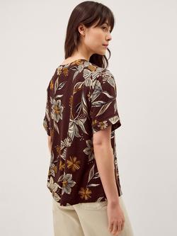 Monsoon Esther Floral Linen Rich Top, Chocolate - view 2, Chocolate