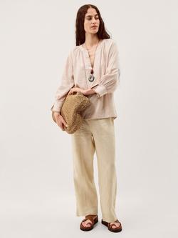 Monsoon Frida Stitch Trim Linen Rich Top containing LENZING™ ECOVERO™ Viscose, Natural - view 2, Natural