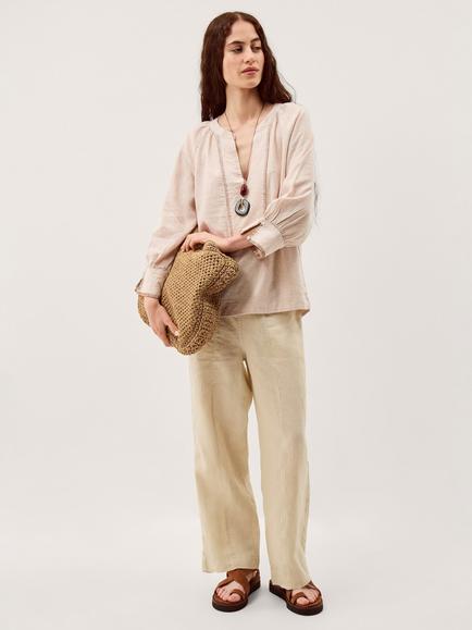 Monsoon Frida Stitch Trim Linen Rich Top containing LENZING™ ECOVERO™ Viscose, Natural - view 2, Natural