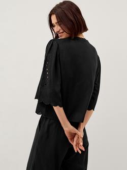 Monsoon Cindy Embroidered Tie Front Top, Black - view 2, Black