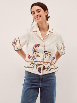 Monsoon Polly Embroidered Floral Shirt, White/Multi, White/Multi
