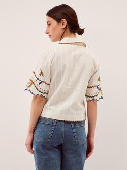 Monsoon Polly Embroidered Floral Shirt, White/Multi - view 2, White/Multi