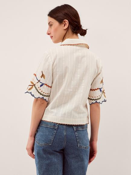 Monsoon Polly Embroidered Floral Shirt, White/Multi - view 2, White/Multi