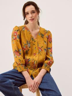 Monsoon Rosaleigh V-Neck Floral Blouse, Gold, Gold