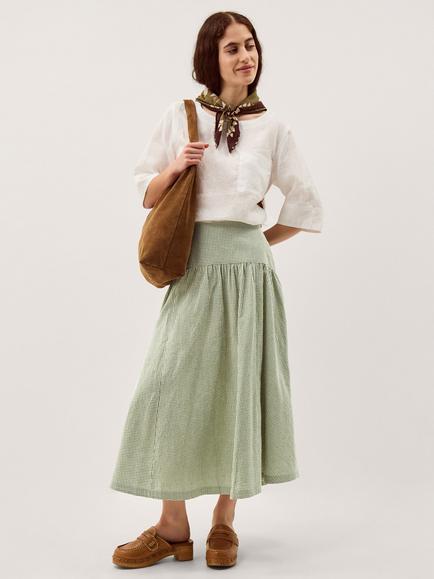 Monsoon Gaia Gingham Midi Skirt, Green/Multi, Green/Multi