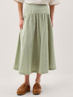 Monsoon Gaia Gingham Midi Skirt, Green/Multi - view 2, Green/Multi