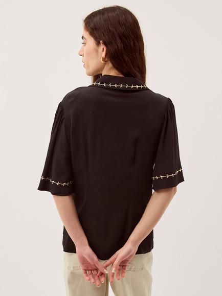 Monsoon Wren Embroidered Floral Shirt, Black - view 2, Black
