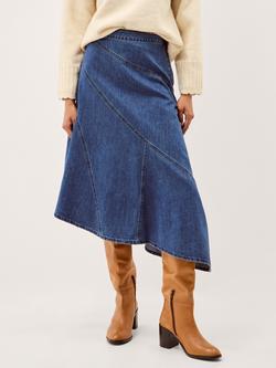 Monsoon Annie Asymmetric Denim Skirt, Blue - view 2, Blue
