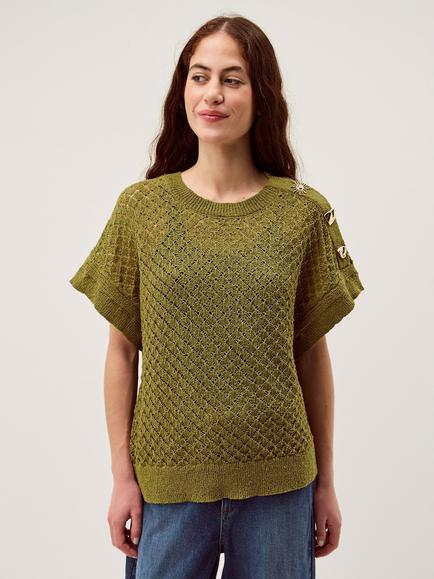 Monsoon Bree Button Shoulder Jumper, Green, Green