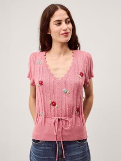 Monsoon Edie Embroidered Knit Top, Pink, Pink