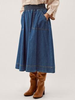 Monsoon Sophie Shirred Waist Denim Skirt, Blue, Blue