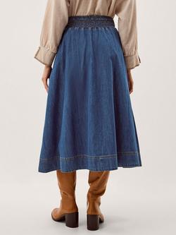 Monsoon Sophie Shirred Waist Denim Skirt, Blue - view 2, Blue