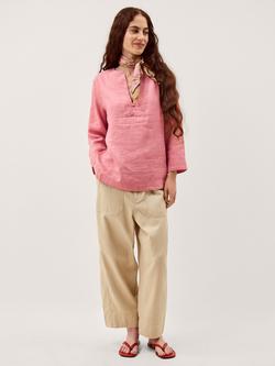 Monsoon Alexis Notch Neck Pure Linen Top, Pink