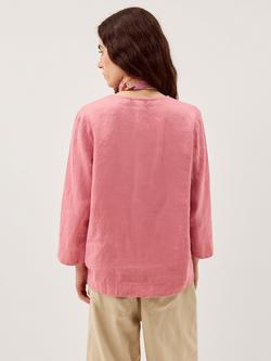 Monsoon Alexis Notch Neck Pure Linen Top - view 2, Pink