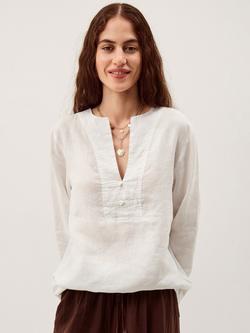 Monsoon Alexis Notch Neck Pure Linen Top, White