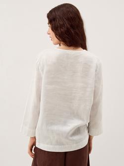 Monsoon Alexis Notch Neck Pure Linen Top - view 2, White