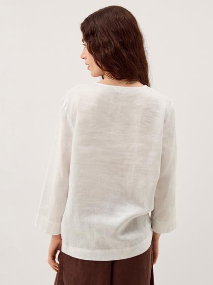 Monsoon Alexis Notch Neck Pure Linen Top - view 2, White