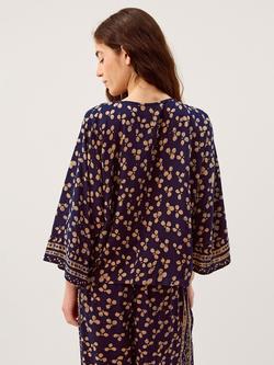 Monsoon Clover Tie Neck Top containing LENZING™ ECOVERO™ Viscose, Navy/Multi - view 2, Navy/Multi