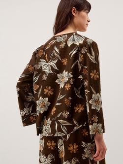 Monsoon Esther Floral Linen Rich Top containing LENZING™ ECOVERO™ Viscose, Chocolate - view 2, Chocolate