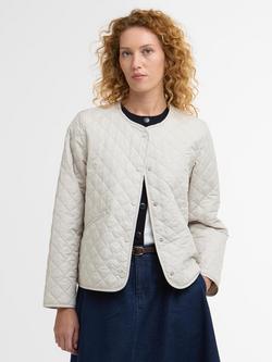 Barbour Cashel Collarless Quilted Jacket, Mist/Navy Tartan, Mist/Navy Tartan